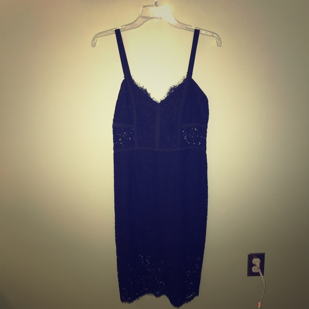 Express Lace detail black cocktail dress